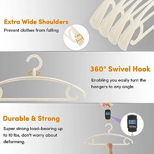 20 Pack Plastic Clothes Hanger, Extra Thick Wide Shoulder Coat Hangers with 360° Swivel Hook Non Slip, Space Saving Hangers for Suits, Sweater, Dresses, Pants (Beige)