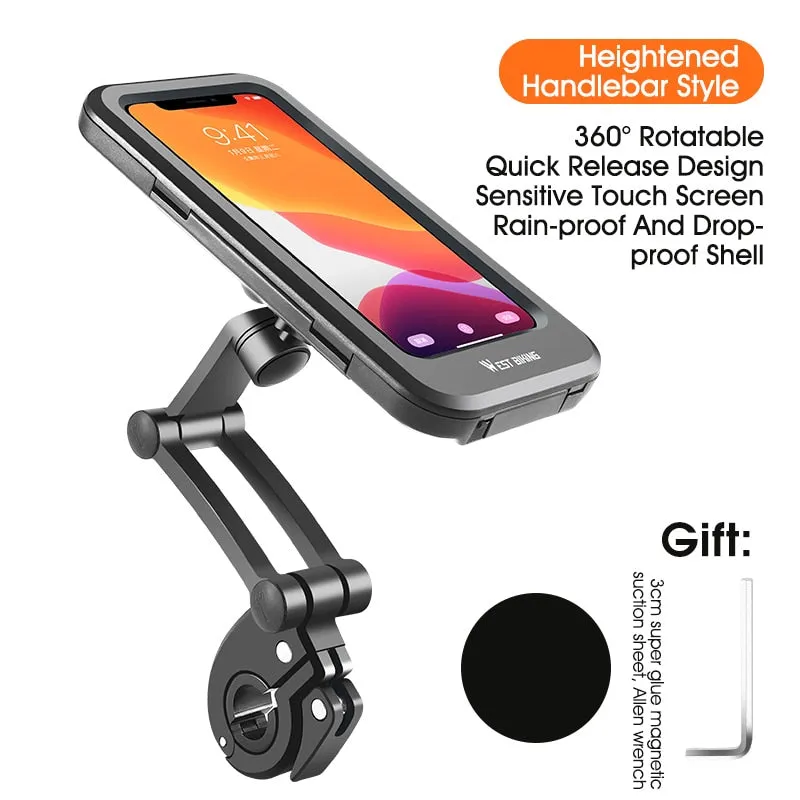 360° Adjustable Waterproof Bicycle Phone Holder Electric Bike Motorcycle Scooter Motorbike Touch Screen Cell Phone Support Mount