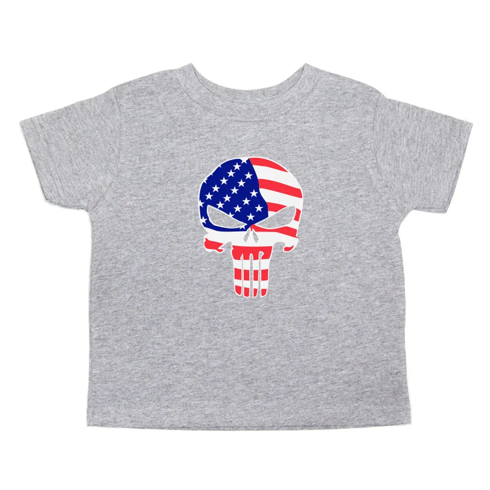 American Flag Punisher Skull Toddler Short Sleeve T-Shirt