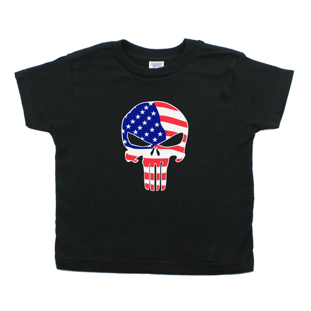 American Flag Punisher Skull Toddler Short Sleeve T-Shirt