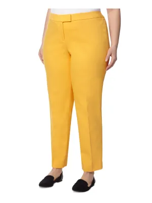 ANNE KLEIN Womens Yellow Pocketed Zippered Hook And Bar Closure Wear To Work Straight leg Pants