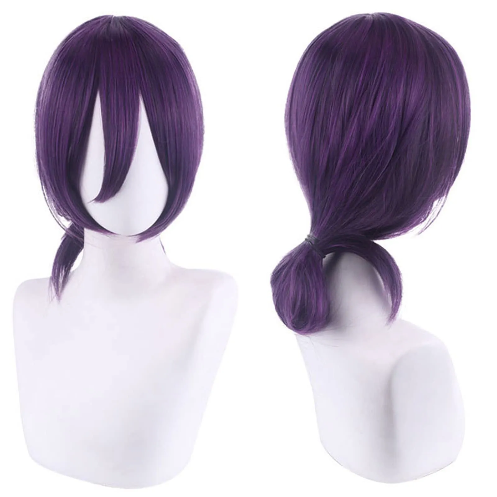 Anogol Hair Cap Short Purple wig For anime cosplay Synthetic Hair with Bangs For Women Halloween Costumes Party