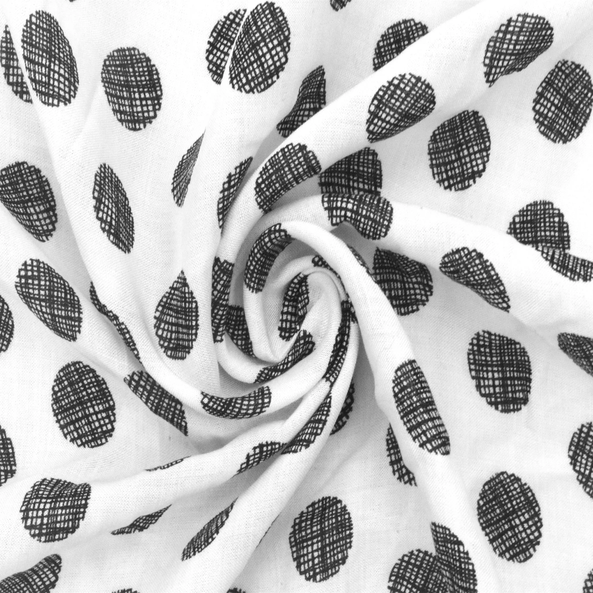 Basic White-Black Dot Printed Cotton Lawn Woven Fabric