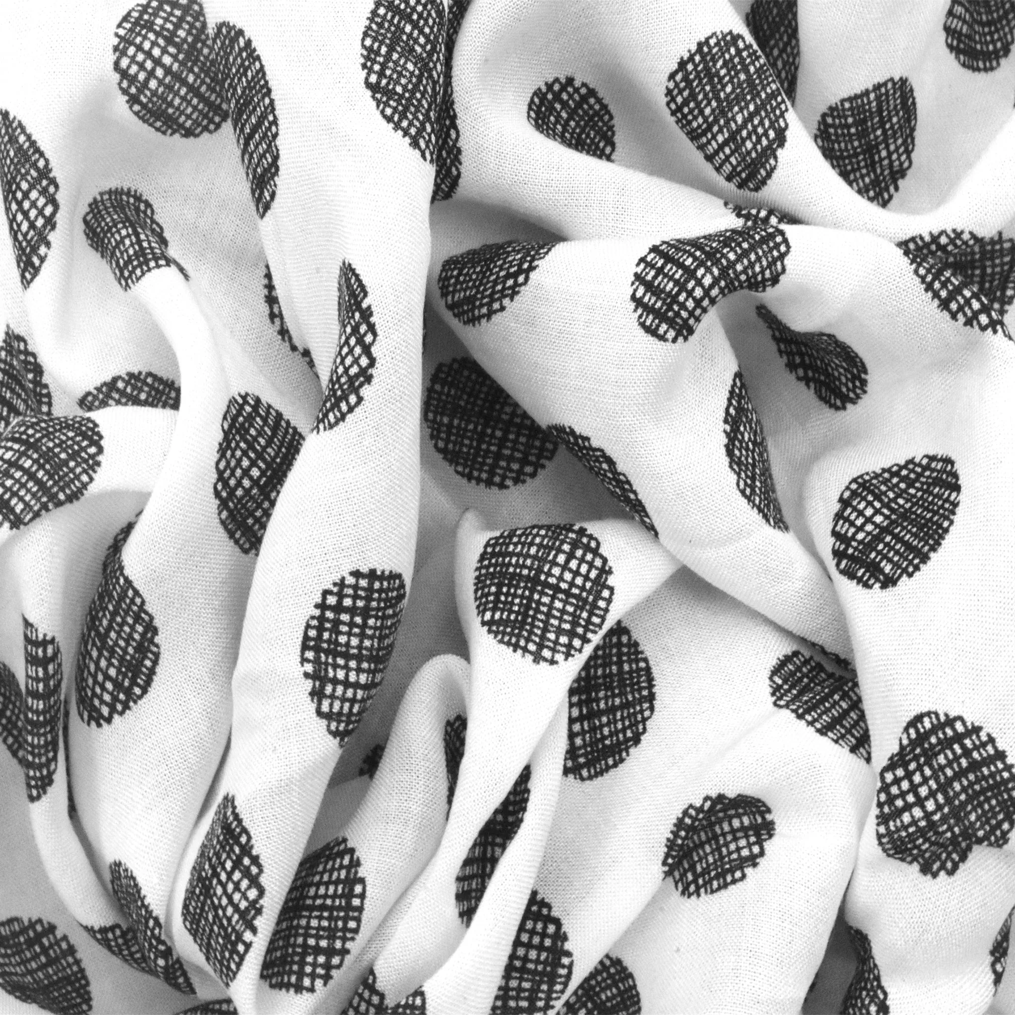 Basic White-Black Dot Printed Cotton Lawn Woven Fabric