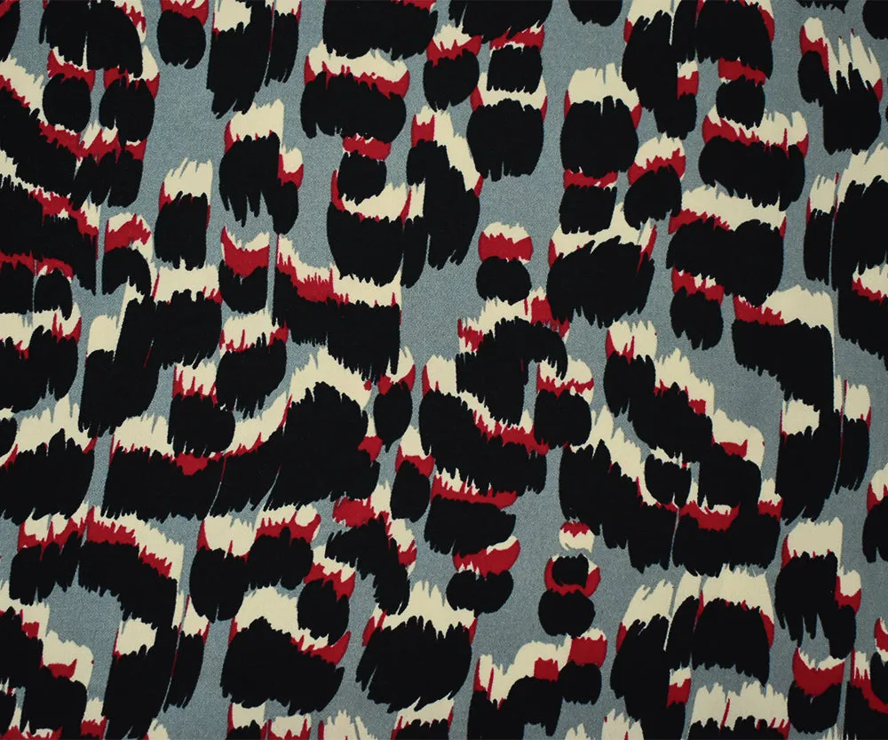 Black-Gray-Red Polyester Abstract Printed Momie Georgette Woven Fabric