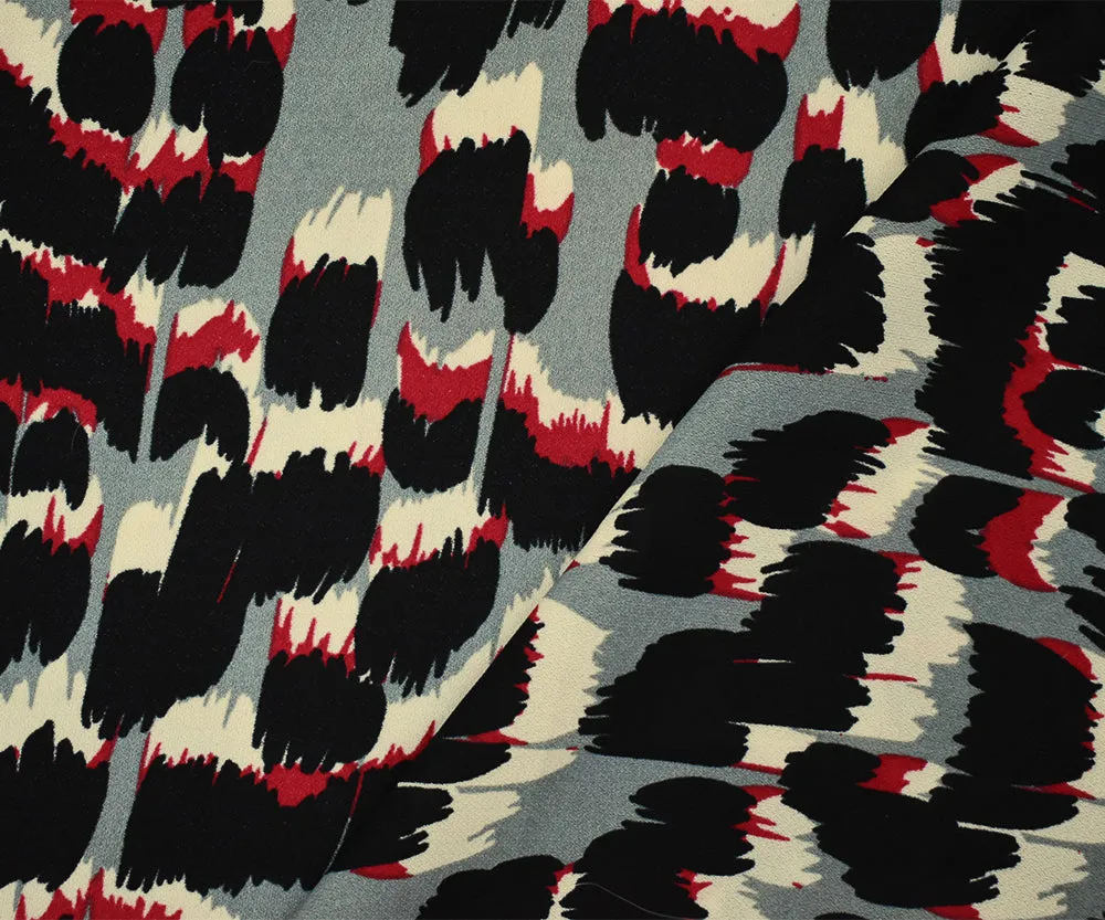 Black-Gray-Red Polyester Abstract Printed Momie Georgette Woven Fabric