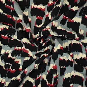 Black-Gray-Red Polyester Abstract Printed Momie Georgette Woven Fabric