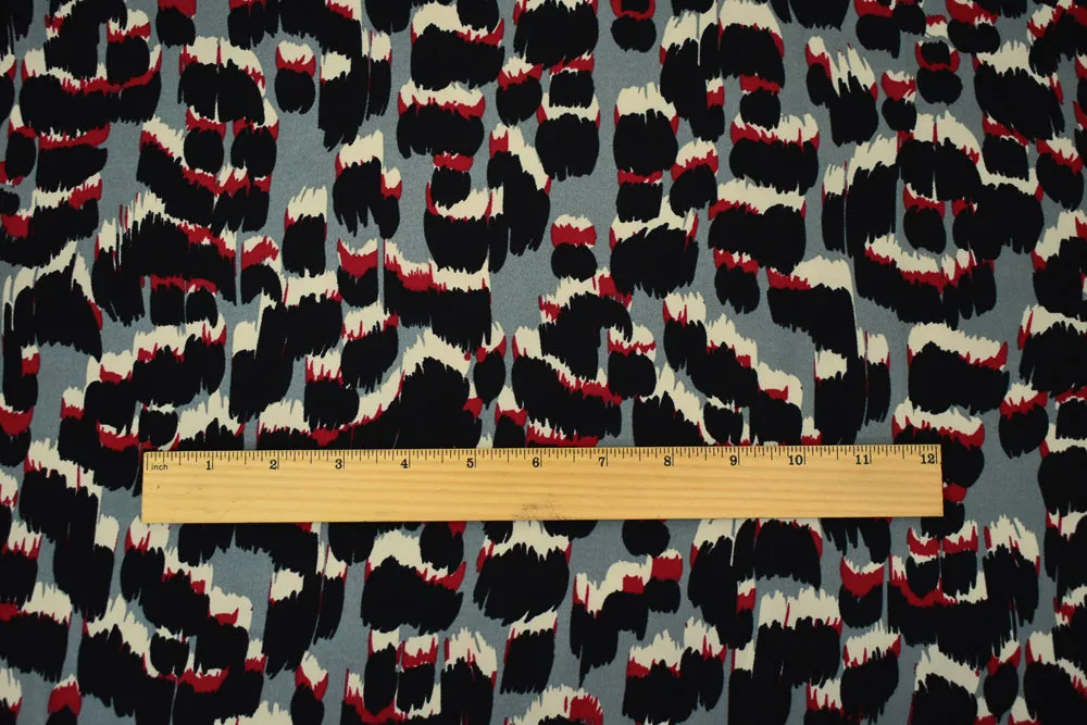 Black-Gray-Red Polyester Abstract Printed Momie Georgette Woven Fabric