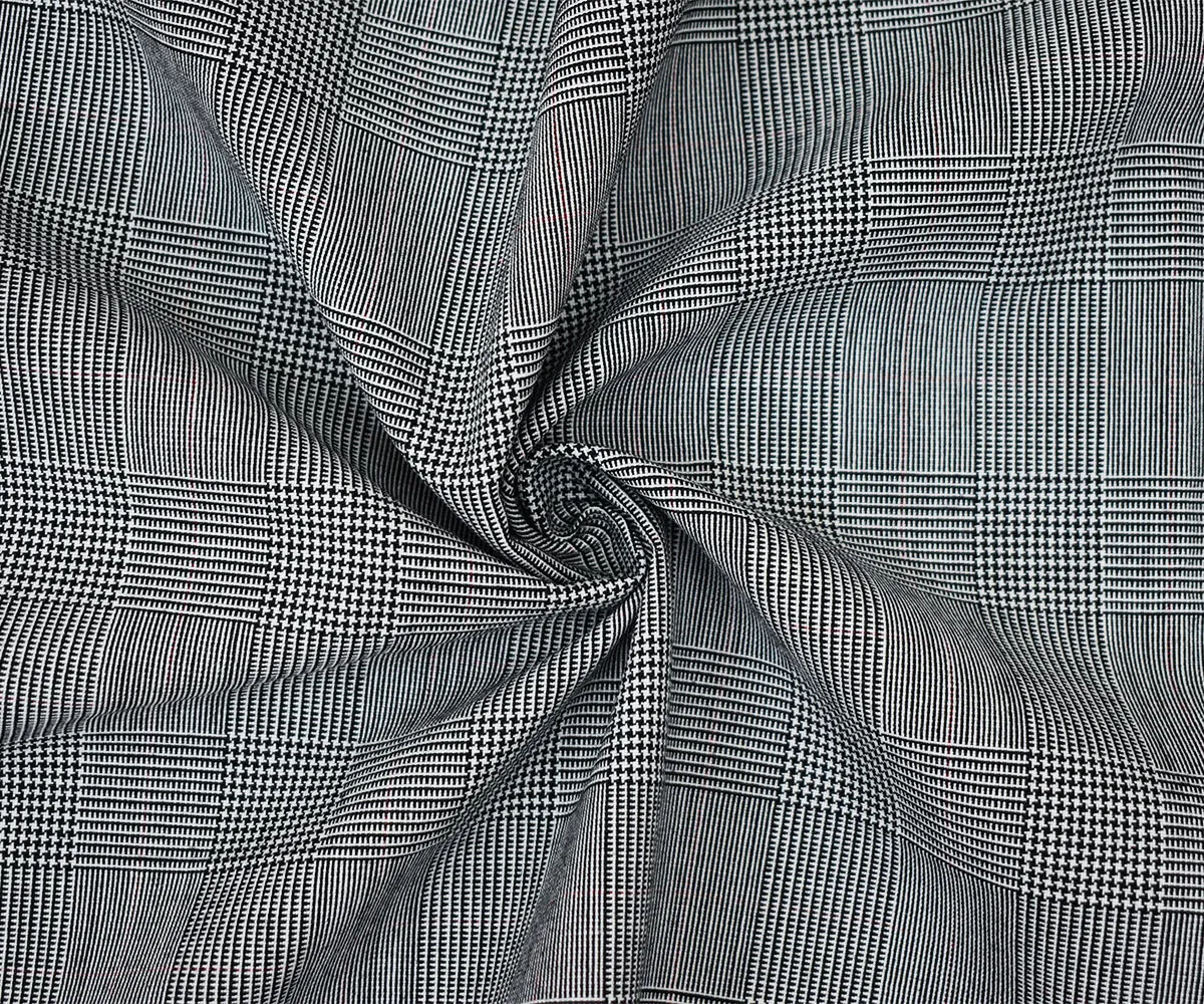 Black-White-Red Poly Wool Glen Plaid Woven Shirting Fabric