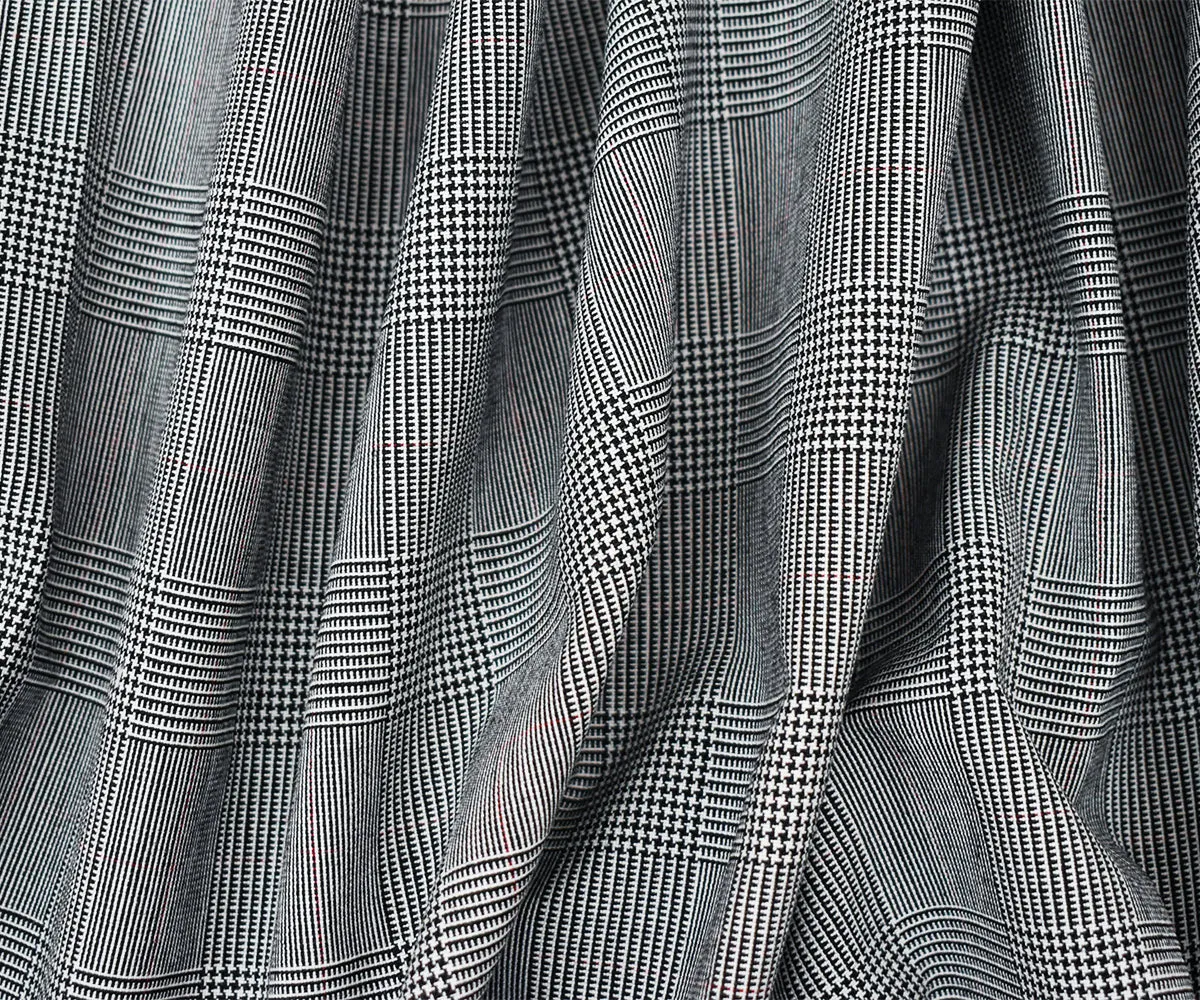 Black-White-Red Poly Wool Glen Plaid Woven Shirting Fabric