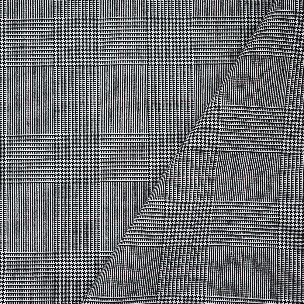 Black-White-Red Poly Wool Glen Plaid Woven Shirting Fabric