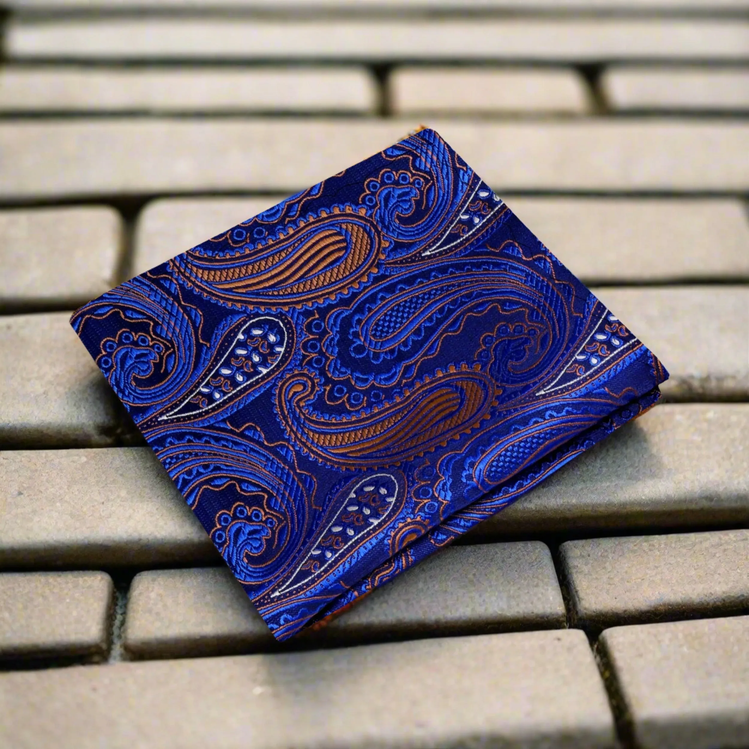 Blue & Golden Brown Elated Paisley Pocket Square