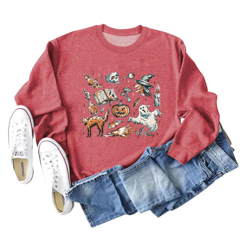 Bottom Crewneck, Loose Print, Long-sleeved Oversized Sweatshirt