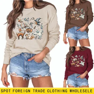 Bottom Crewneck, Loose Print, Long-sleeved Oversized Sweatshirt