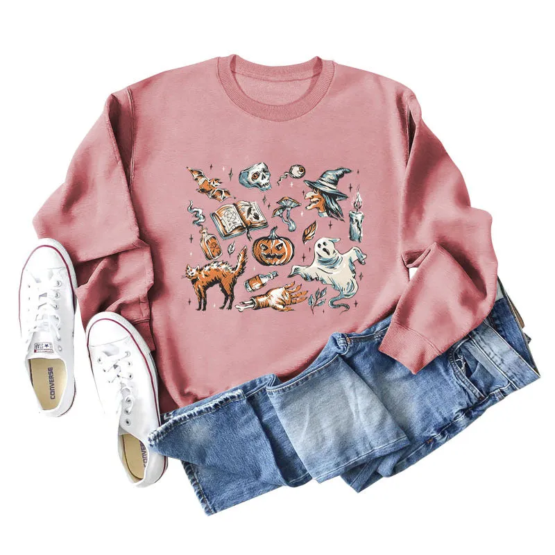 Bottom Crewneck, Loose Print, Long-sleeved Oversized Sweatshirt