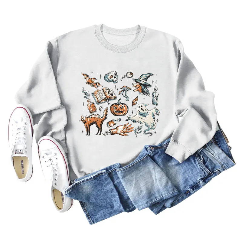 Bottom Crewneck, Loose Print, Long-sleeved Oversized Sweatshirt