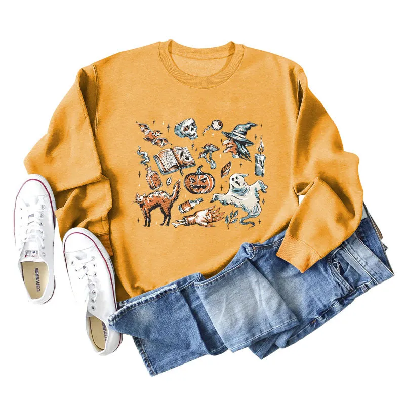 Bottom Crewneck, Loose Print, Long-sleeved Oversized Sweatshirt