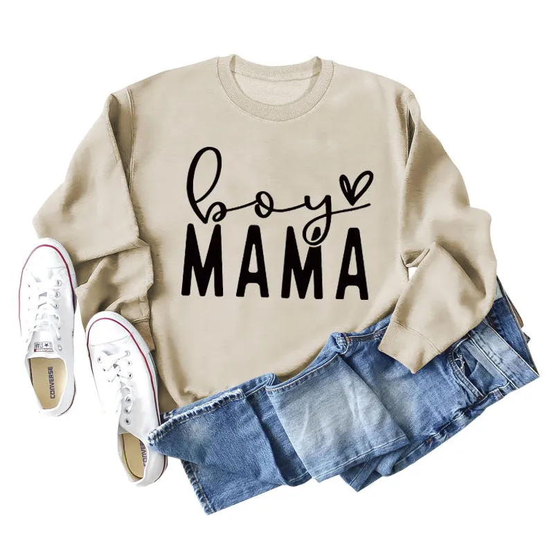 BOY MAMA Love Letter Loose Women's Long Sleeve Round Neck Fashion Sweater