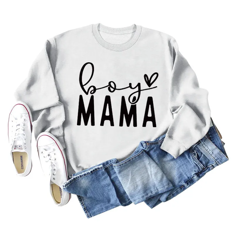 BOY MAMA Love Letter Loose Women's Long Sleeve Round Neck Fashion Sweater