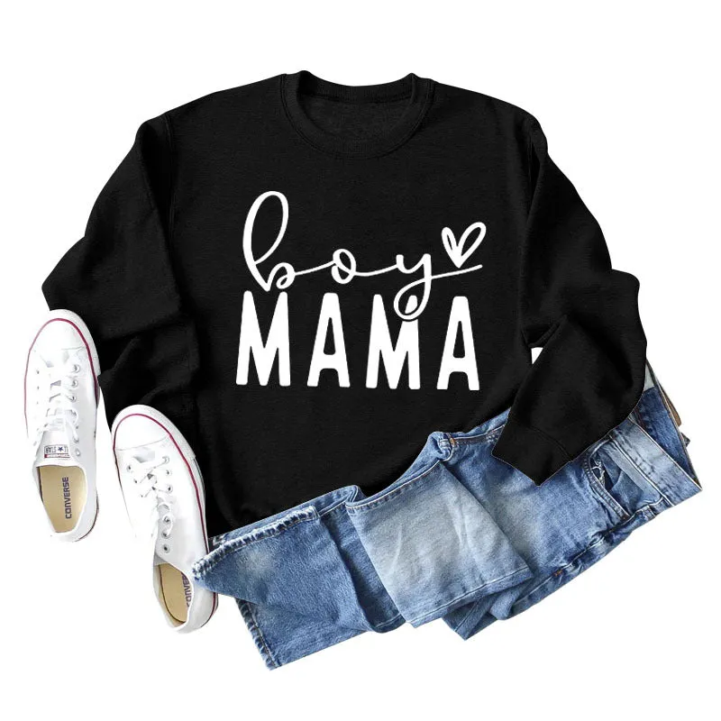 BOY MAMA Love Letter Loose Women's Long Sleeve Round Neck Fashion Sweater