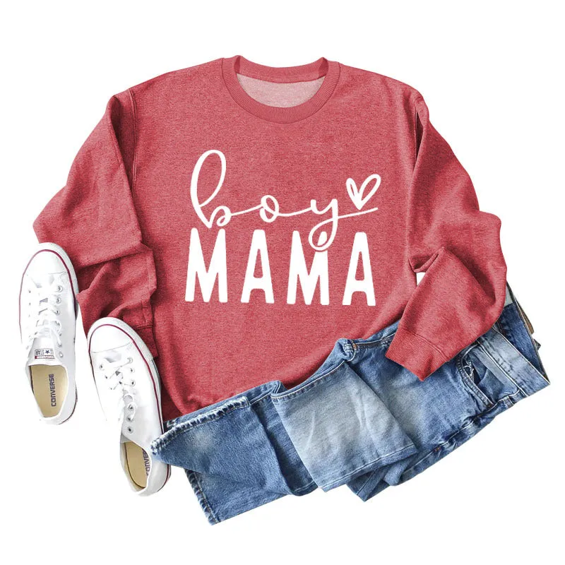 BOY MAMA Love Letter Loose Women's Long Sleeve Round Neck Fashion Sweater