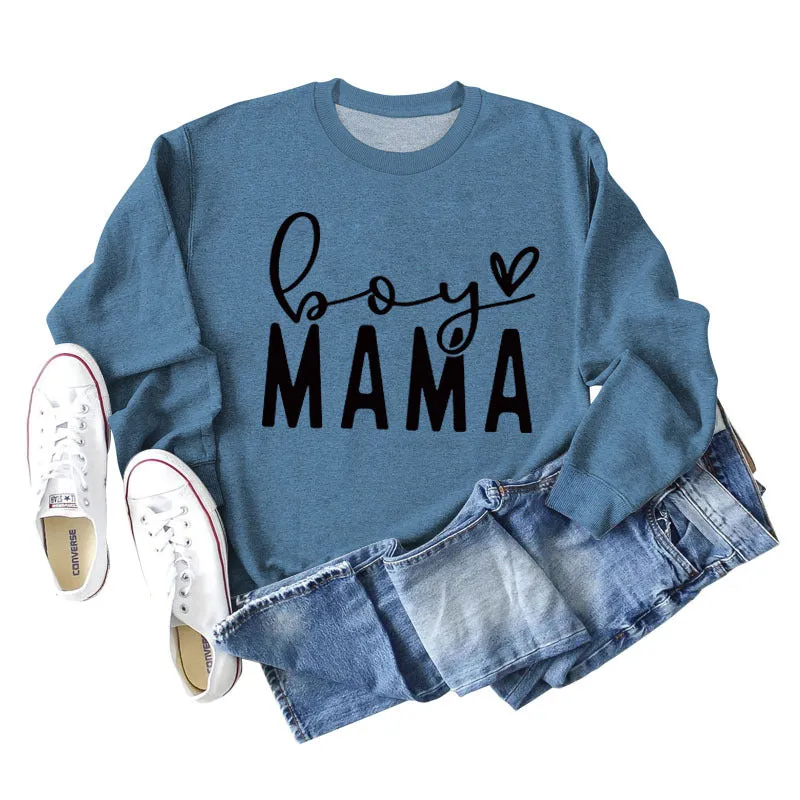 BOY MAMA Love Letter Loose Women's Long Sleeve Round Neck Fashion Sweater