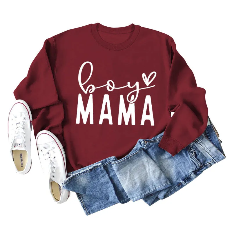 BOY MAMA Love Letter Loose Women's Long Sleeve Round Neck Fashion Sweater