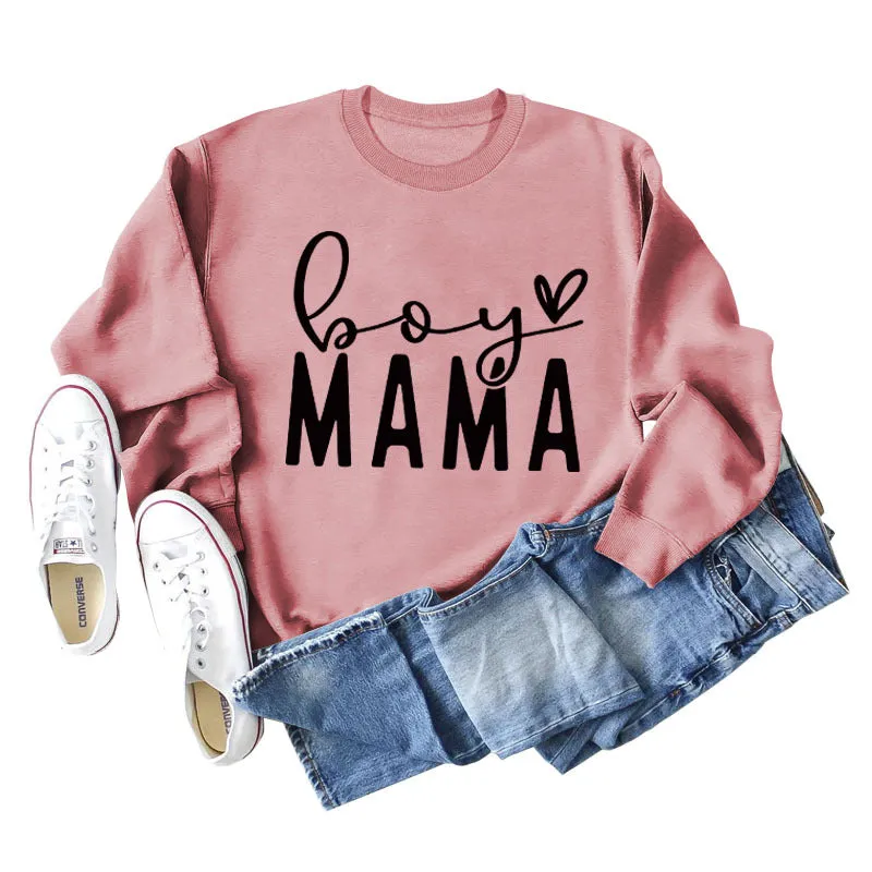 BOY MAMA Love Letter Loose Women's Long Sleeve Round Neck Fashion Sweater