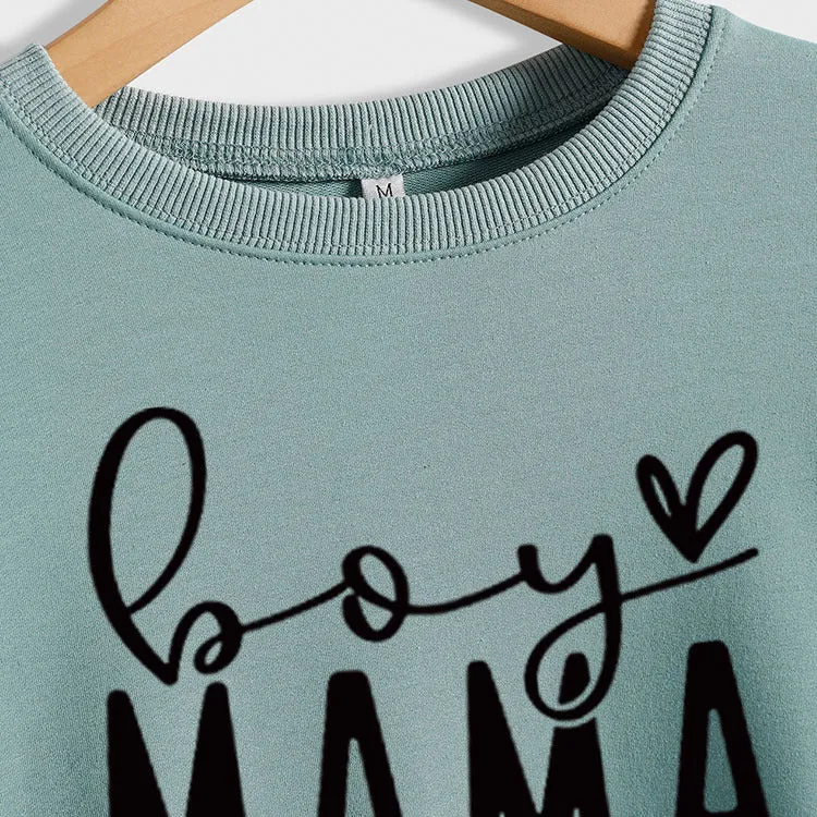 BOY MAMA Love Letter Loose Women's Long Sleeve Round Neck Fashion Sweater