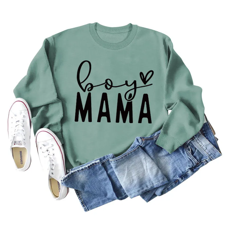 BOY MAMA Love Letter Loose Women's Long Sleeve Round Neck Fashion Sweater