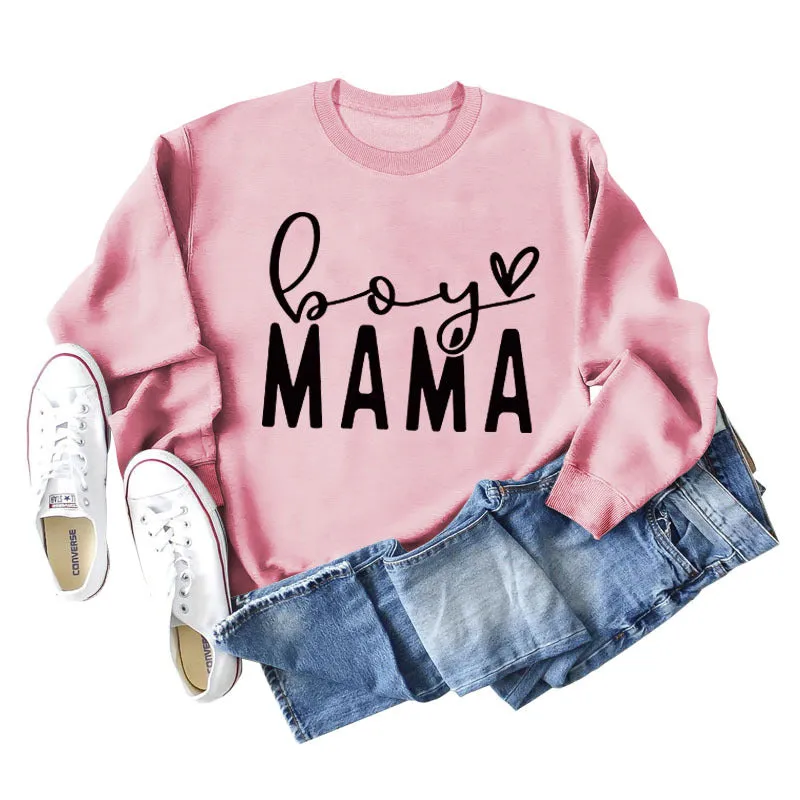 BOY MAMA Love Letter Loose Women's Long Sleeve Round Neck Fashion Sweater