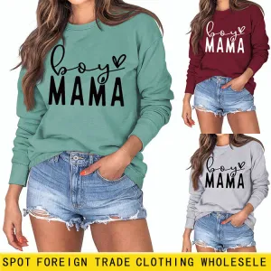 BOY MAMA Love Letter Loose Women's Long Sleeve Round Neck Fashion Sweater