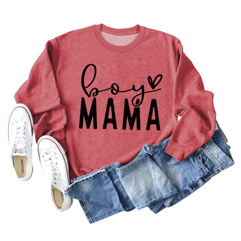 BOY MAMA Love Letter Loose Women's Long Sleeve Round Neck Fashion Sweater