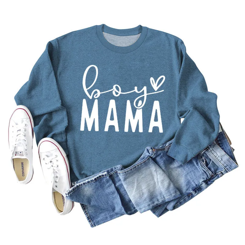 BOY MAMA Love Letter Loose Women's Long Sleeve Round Neck Fashion Sweater