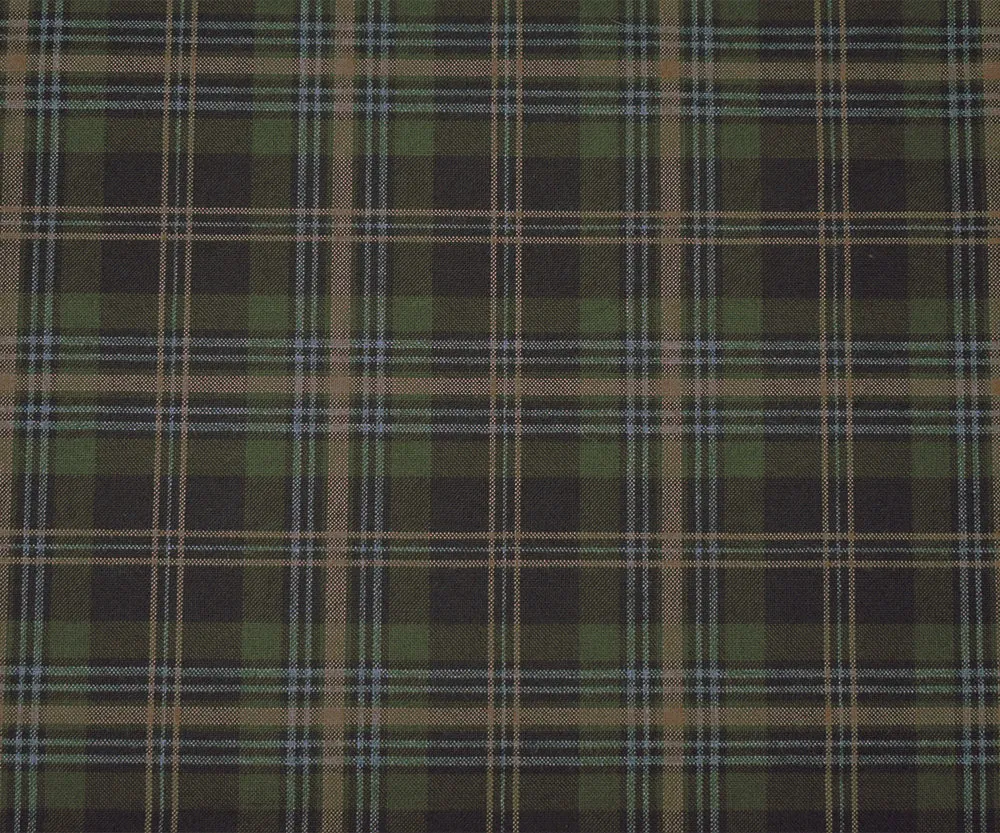 Brown-Green-Multi Poly-Wool Plaid Woven Shirting Fabric