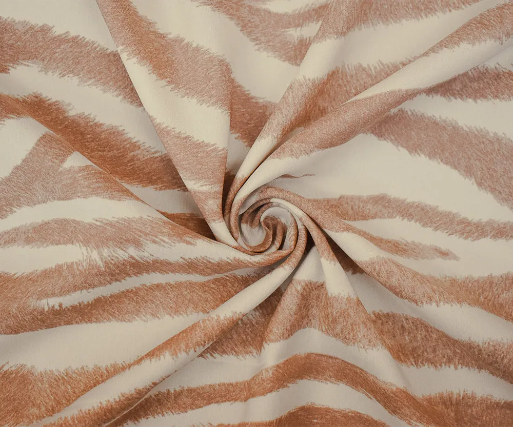 Brown-Ivory Zebra Pattern Printed Poly Charmeuse Woven Fabric