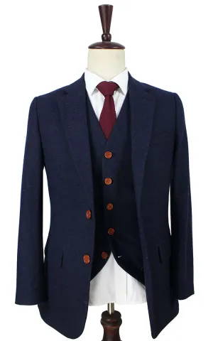 CLASSIC NAVY BARLEYCORN TWEED 3 PIECE SUIT