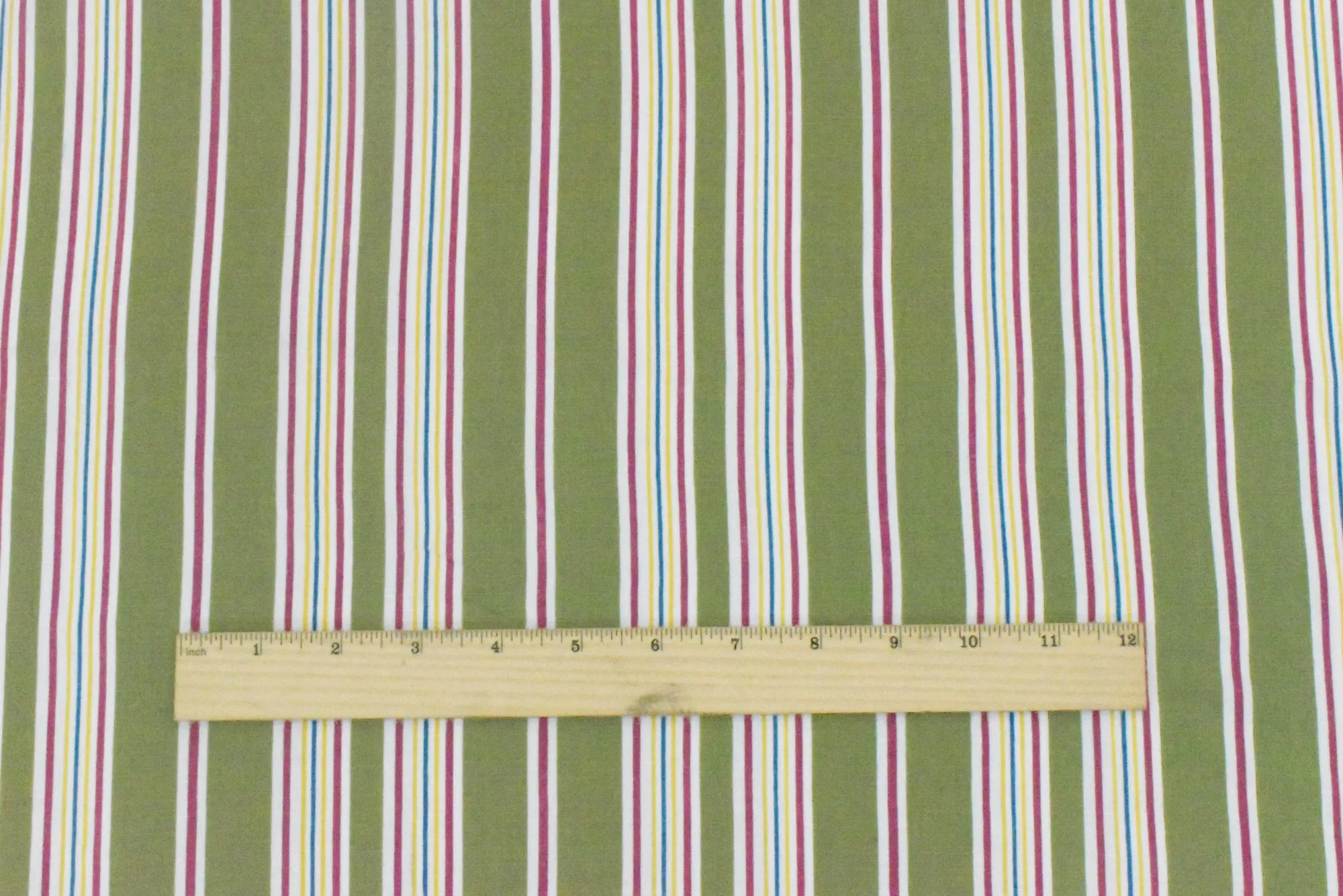 Deep Olive Green-White-Multi Stripe Polyester Slub Shirting Fabric