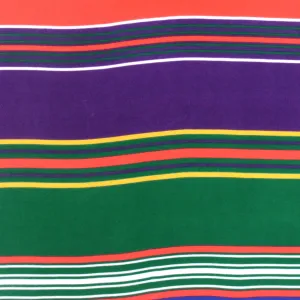 Deep Purple-Green-Multi Stripe Printed Silk Faille Woven Fabric