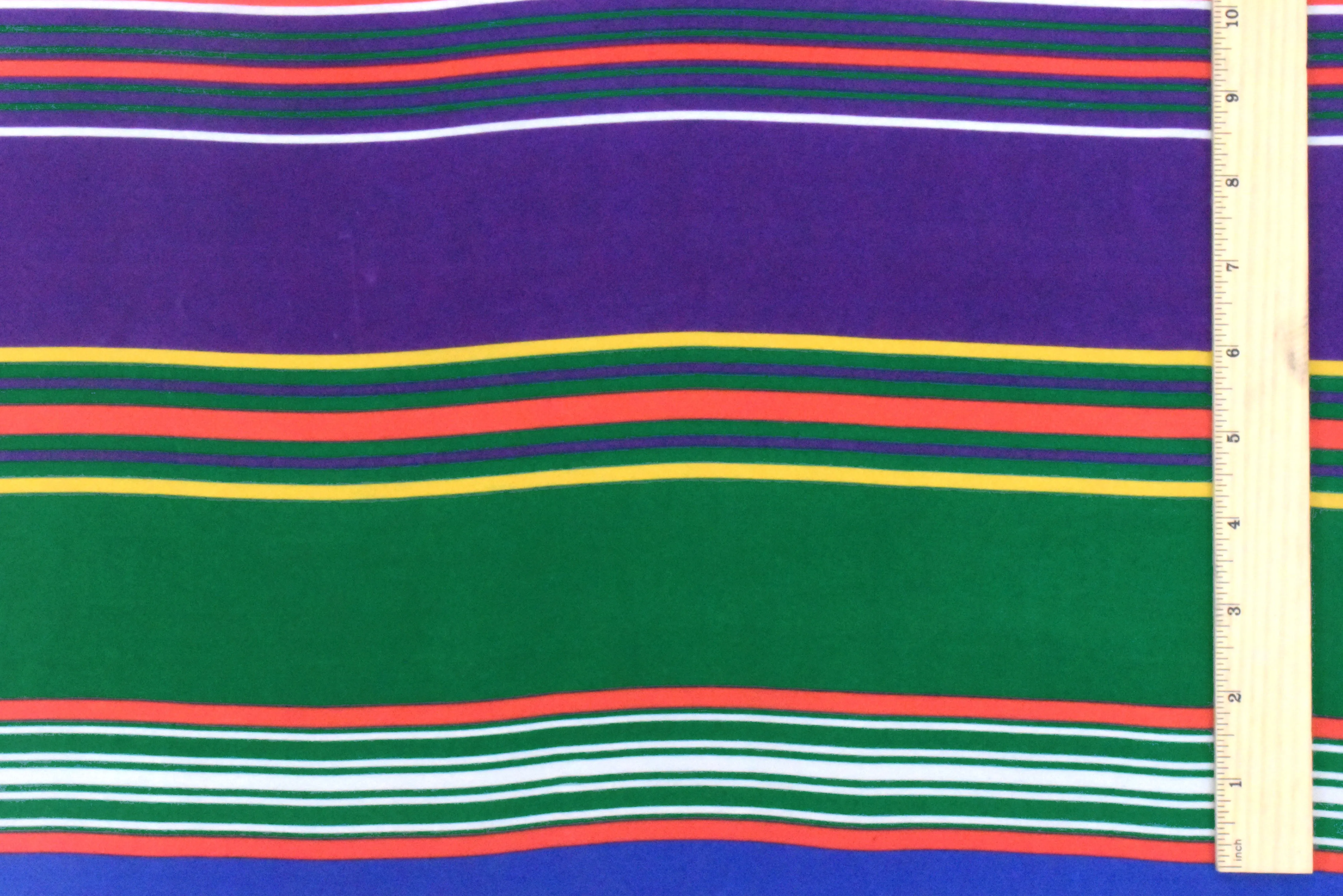 Deep Purple-Green-Multi Stripe Printed Silk Faille Woven Fabric