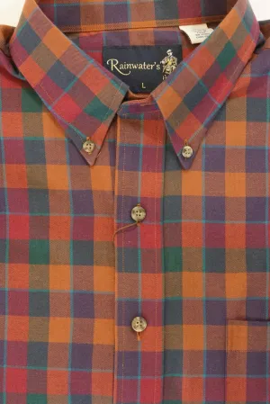 Deep Red Blue and Green Plaid Button Down in Cotton & Wool by Rainwater's