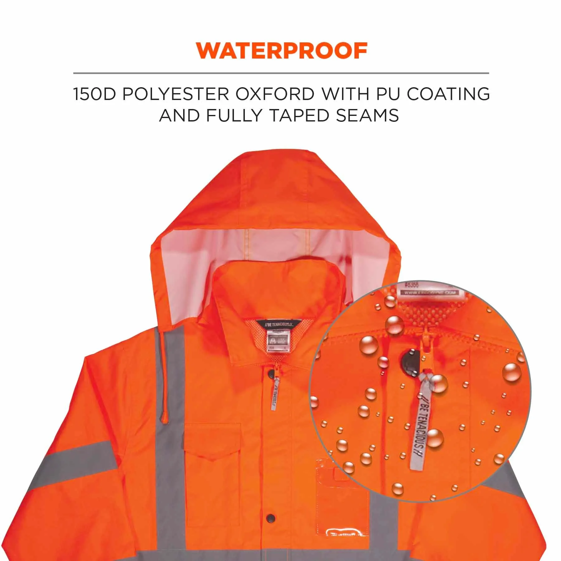 Ergodyne 24364 8366 L Orange Class 3 Lightweight Hi-Vis Rain Jacket