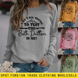 Fashion Round Neck Letter Blouse Long Sleeve WHY Y'ALL Printed Loose Sweater