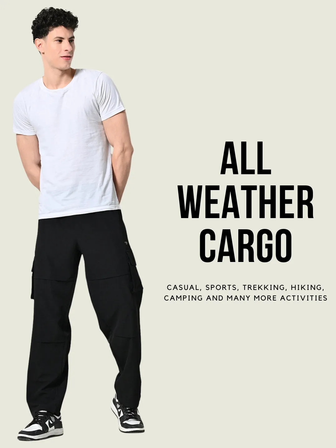 FITINC All Weather 6 Pocket Cargo Pants for Men - Black