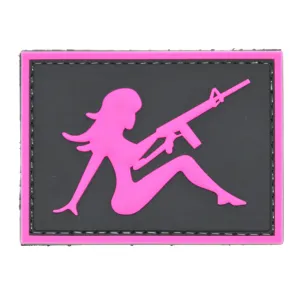 Girl with Rifle Facing Right Patch Black/Pink