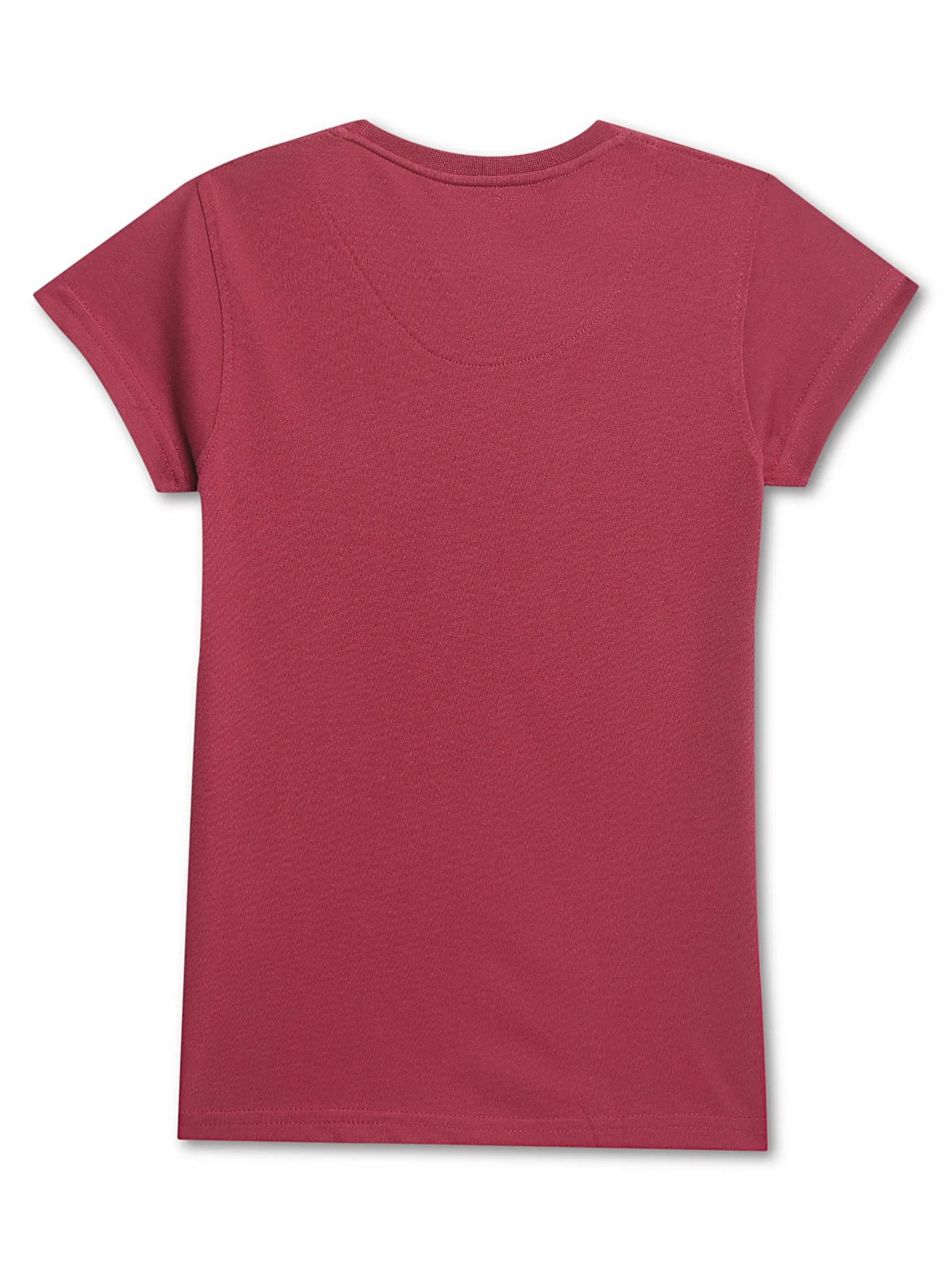 Girls Casual Dark Pink Half Sleeves  T-Shirt