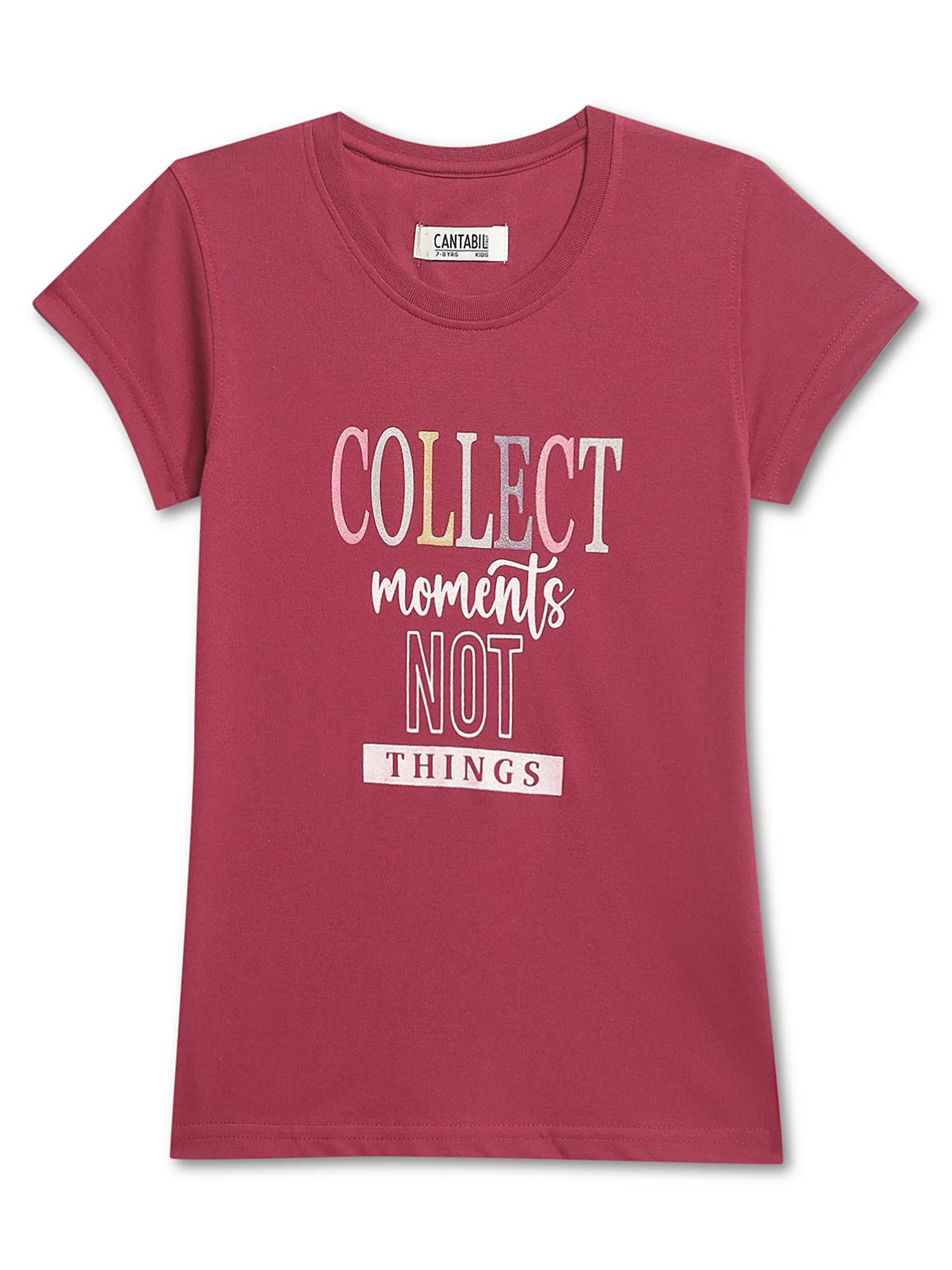 Girls Casual Dark Pink Half Sleeves  T-Shirt