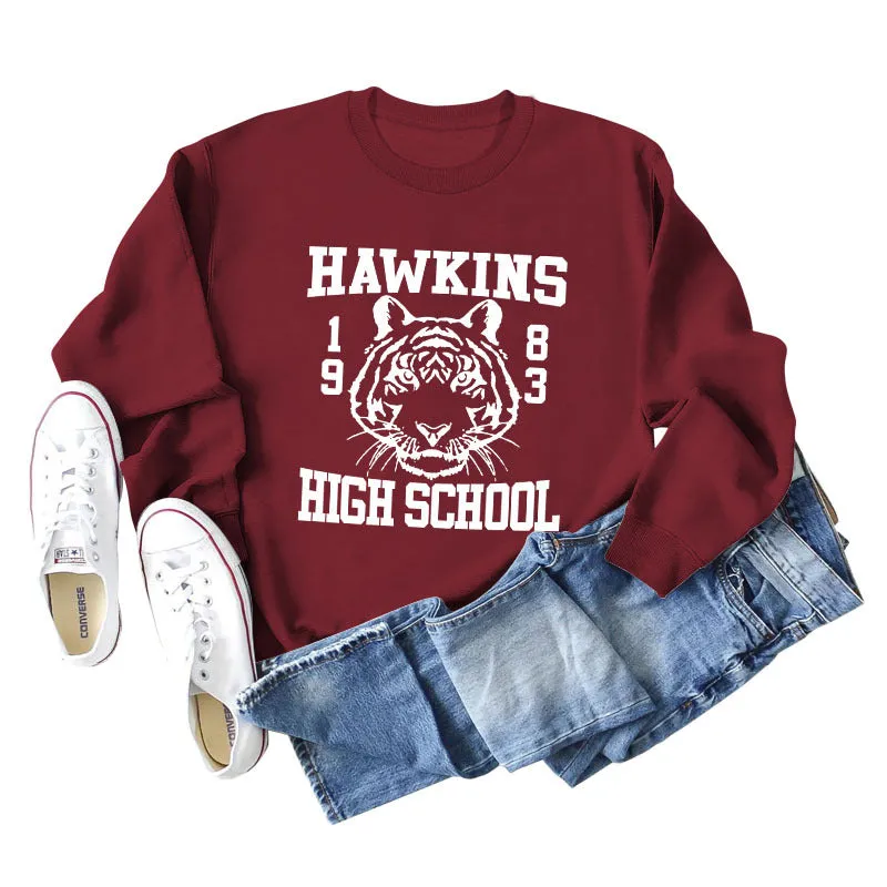 Hawkins 1893 High Letter Round Neck Fashion Loose Long Sleeve Sweater for Women