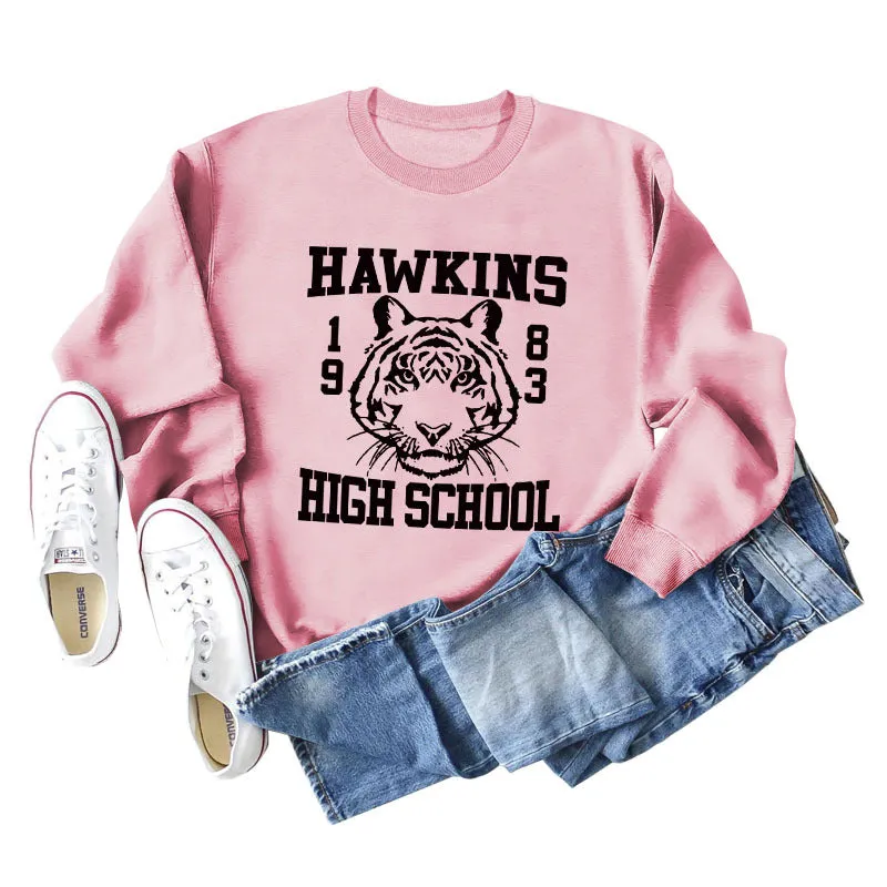 Hawkins 1893 High Letter Round Neck Fashion Loose Long Sleeve Sweater for Women