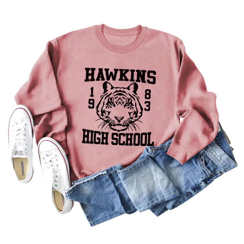 Hawkins 1893 High Letter Round Neck Fashion Loose Long Sleeve Sweater for Women